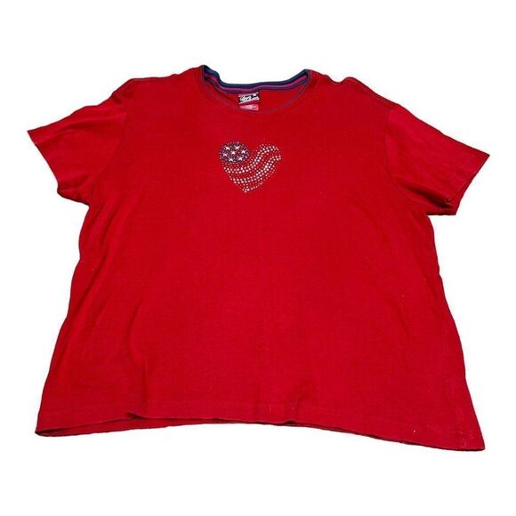 Spirit of America Ladies XL Flag Rhinestone Bling Heart Tshirt Fourth of July - Picture 2 of 7